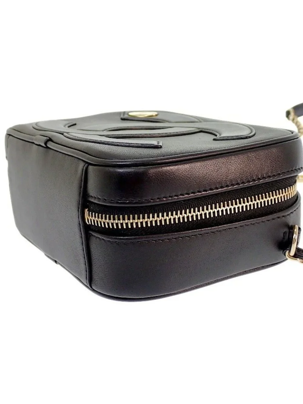 Chanel CC Logo Chain Shoulder Camera Bag Lambskin Black Gold